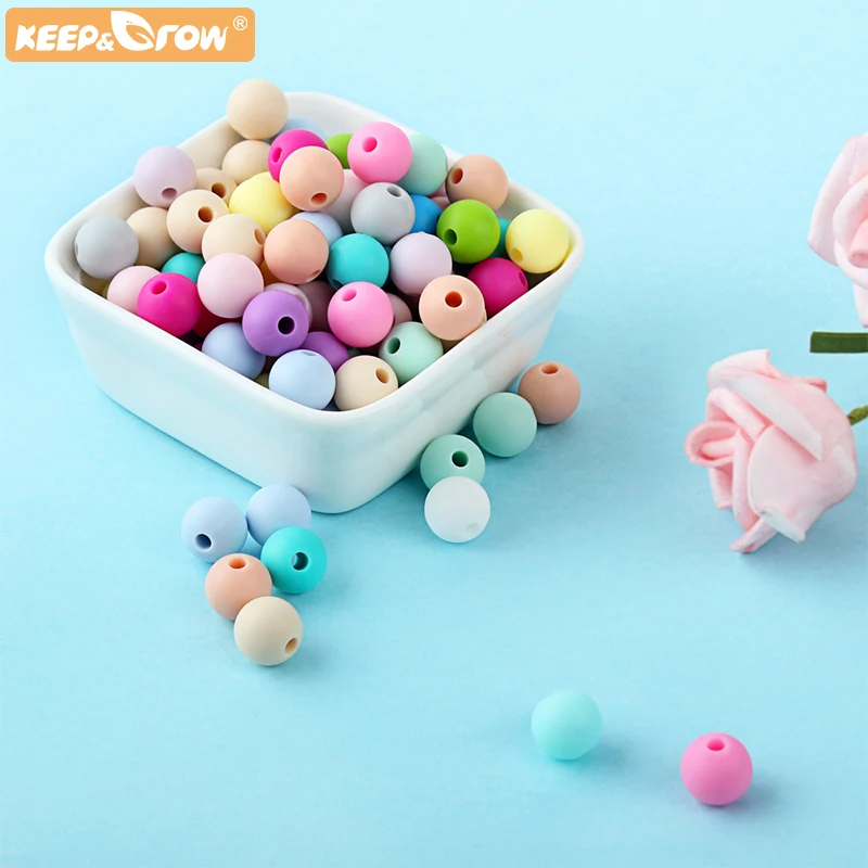 

Keep&Grow 1000pcs Silicone 9mm Round Beads Baby Teething Making Pacifier Chain Product Newborn Teether Toys Baby BPA Free Beads