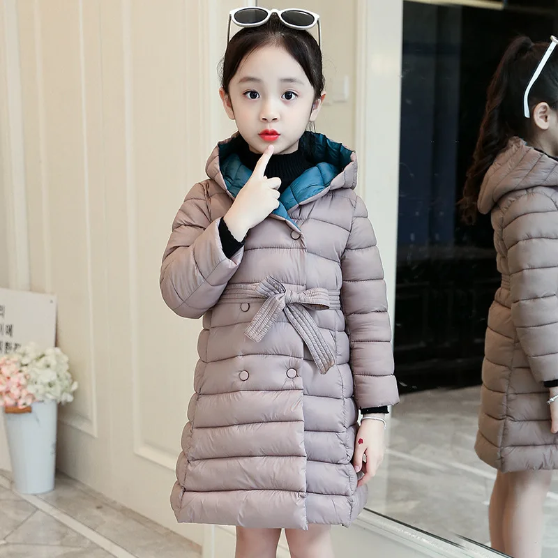 Зимняя парка для девочек; пальто с капюшоном; теплая верхняя одежда; модная одежда; детские пальто с хлопковой подкладкой для девочек; От 6 до 12 лет - Цвет: Хаки