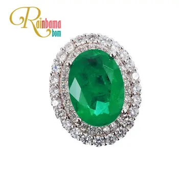 

Rainbamabom Vintage 925 Solid Sterling Silver Created Moissanite Emerald Gemstone Wedding Engagement Ring Fine Jewelry Wholesale
