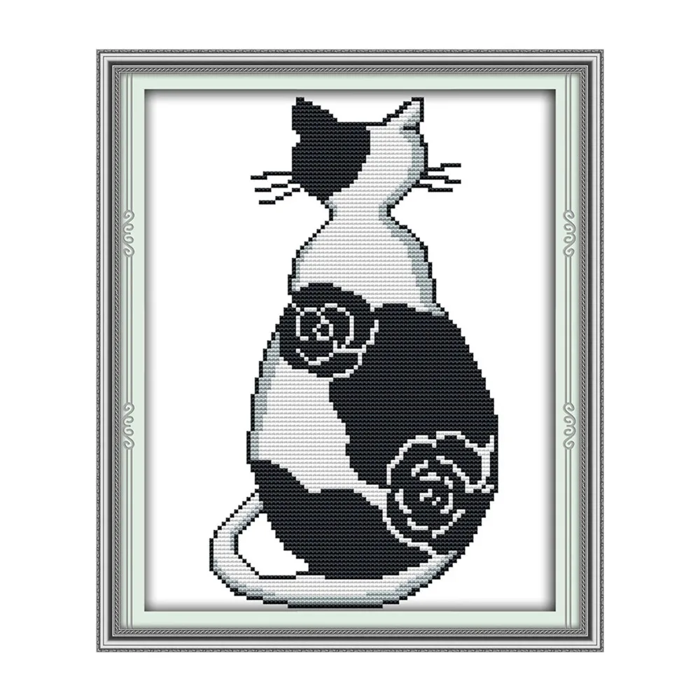 Kit De Points De Croix Pour Chat Noir Et Blanc Pour Broderie Points De Croix Dessin Anime Aida 14st 11ct Points De Compte En Toile Couture A La Main Travaux Manuels