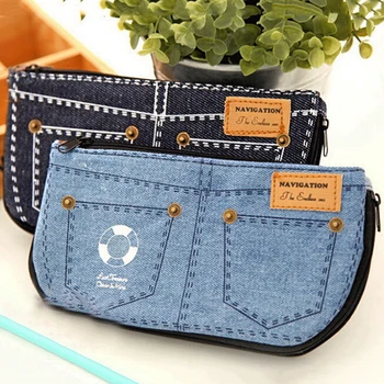 

2019 New Jean Blue Women's Makeup Bag Denim Canvas Purse Phone Bag For Travel Ladies Pouch Women Cosmetic Bag