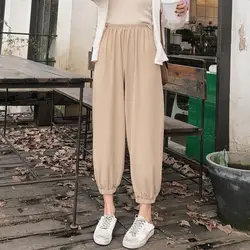 Ранняя осень новый стиль брюки женские в Корейском стиле с высокой талией трикотажные шаровары редис штаны для бабушек свободные прямые