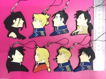 

New Arrival 8pcs/lot Fullmetal Alchemist Edward Elric Original Japanese anime figure rubber mobile phone charms/key chain/strap