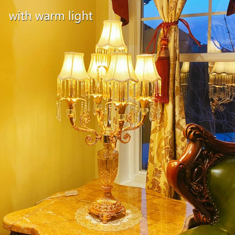 Italy style Gold crystal table lamp led Abajour kitchen lighting Restaurant Led candlestick E14 cloth shade reading desk lamps|Настольные