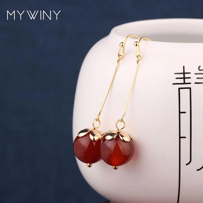 2 цвета MYWINY новые модные ювелирные изделия Красные натуральные камни длинные