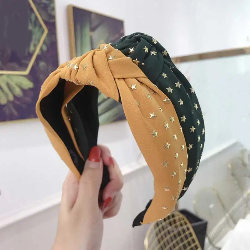 

New 2020 Fashion Girls Headband Handmade Cross Knot Wide Headband Solid Color Rhinestone Stars Hair Hoop Hair Accessories