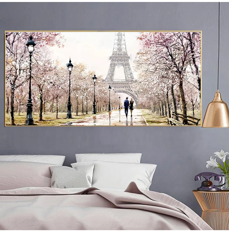 Tower Landscape Abstract Oil Painting on Canvas Poster Print Wall Picture for Living Room Romantic City Couple Paris Eiffel