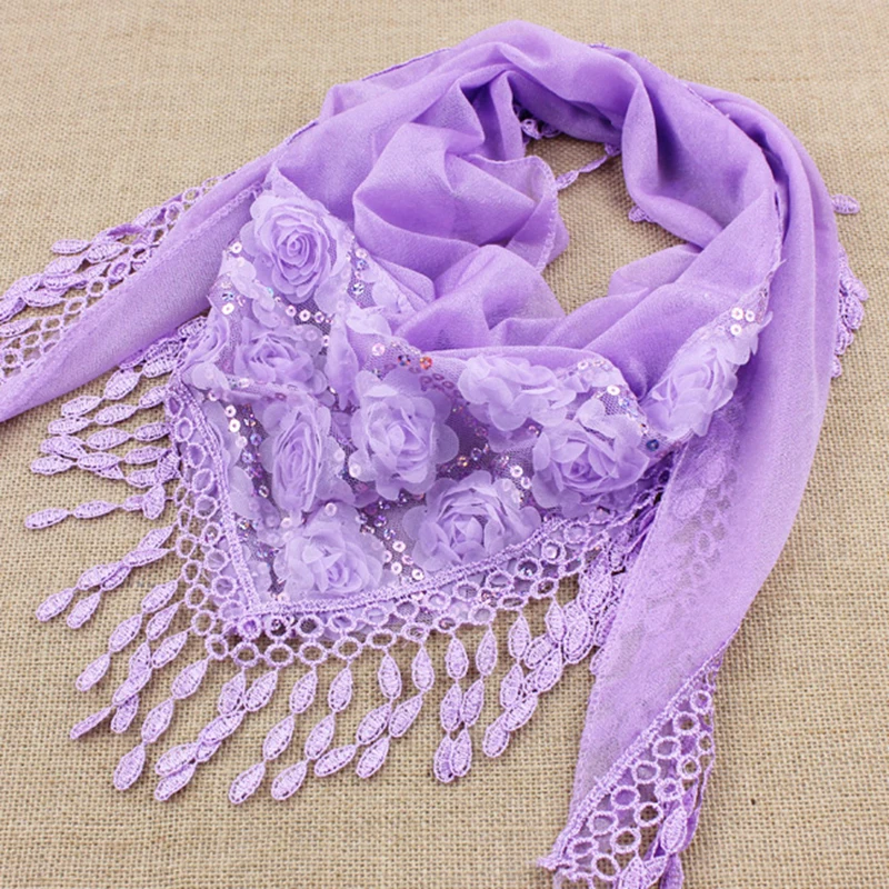 1pcs Female Women Tassel Shawls and Scarves Autumn Women Silk Flower Lace Triangle Pendant Scarf Fashion Women Scarf