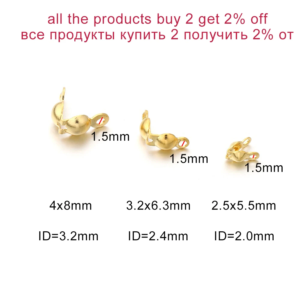 100 teile/los Edelstahl Stecker Verschluss Gold Kugel Kette Kalotte Ende Crimps Perlen Stecker Für DIY Schmuck Machen Liefert – Detail 5