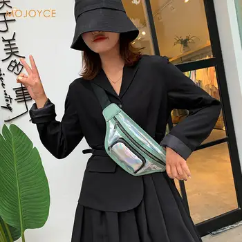 

Chic Fashion Laser Fanny Waist Bag Classic Texture Delicate Creative Women Zipper PU Chest Pouch Shoulder Pack Purse