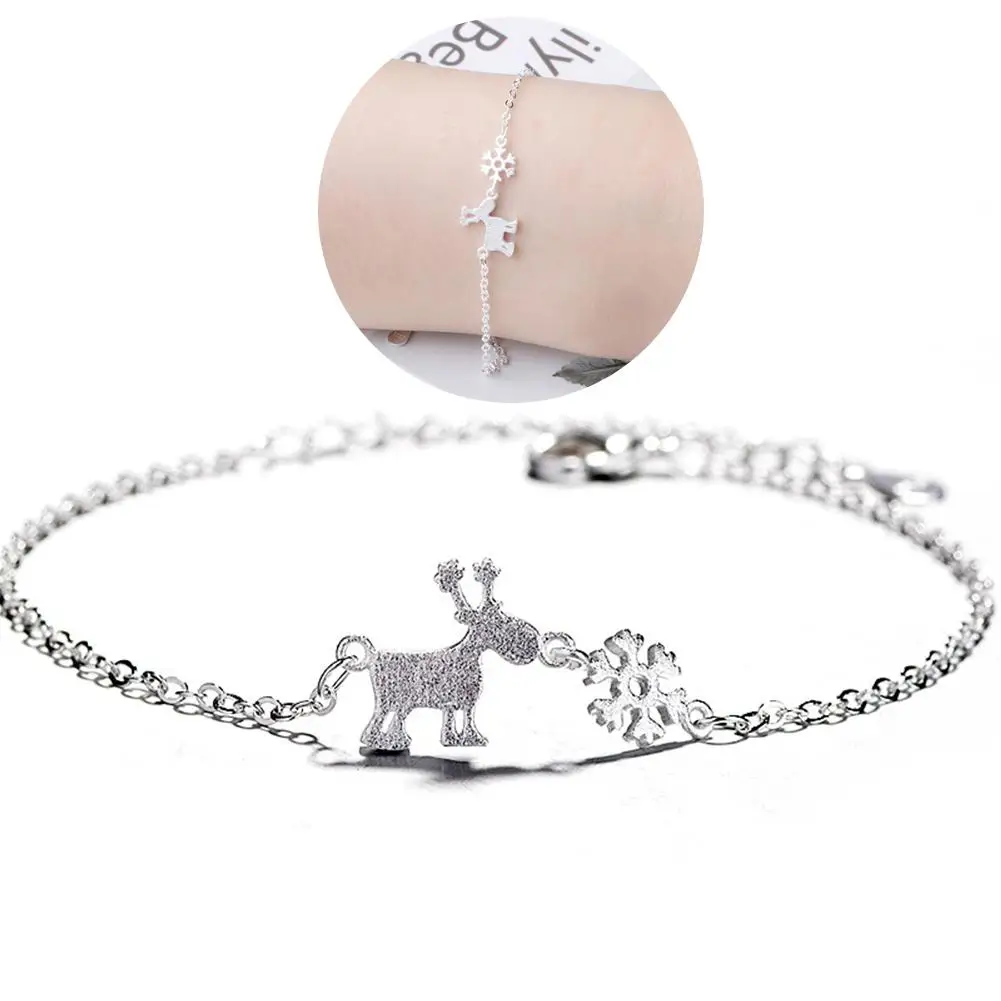 Женский милый стильный высококачественный браслет с подвесками, регулируемая цепочка, серебряный браслет с лосем и снежинками, Женские Ювелирные изделия с кристаллами, подарок на день рождения