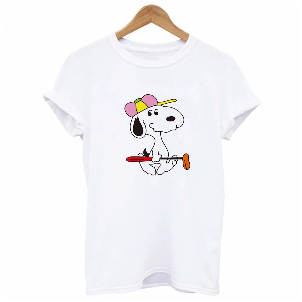Мультяшная Футболка Harajuku Cute Snoopy летние мужские и женские футболки 2019 новая белая