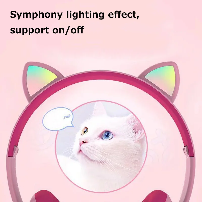 Cat Ear Wireless Bluetooth Headphone With Mic LED Lighting Stereo HD Sound Gaming Headset lovely Style Headset For Kids Girls