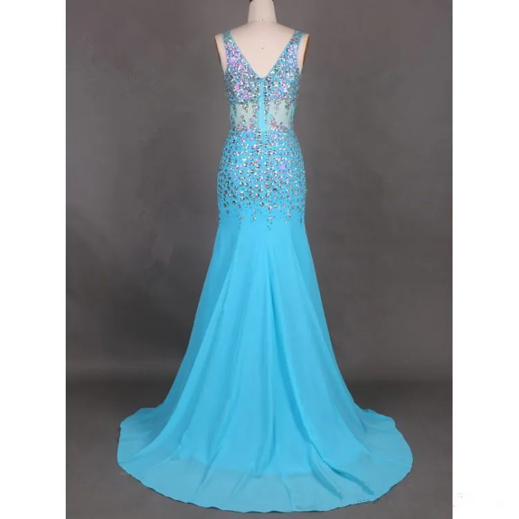 BacklakeGirls Vestidos de fiesta de noche голубое вечернее платье с кристаллами Длинное торжественное платье Abendkleider Robe de soiree