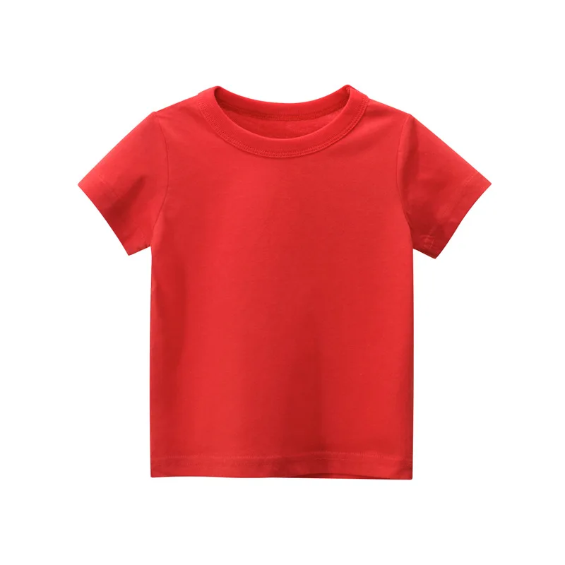 2024 Summer Girls Boys Solid T-Shirts Clothes 100% Pure Cotton Short Sleeve Yellow Red Green Kids UnderShirt Bottomming Clothing 3