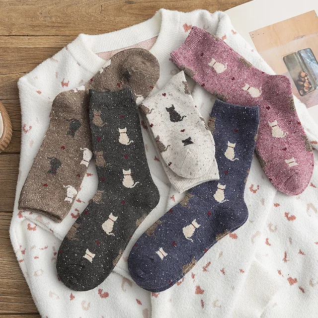 Chaussettes japonaises mignonnes en laine pour femmes nouveau Style automne et hiver chaussettes Harajuku avec chat