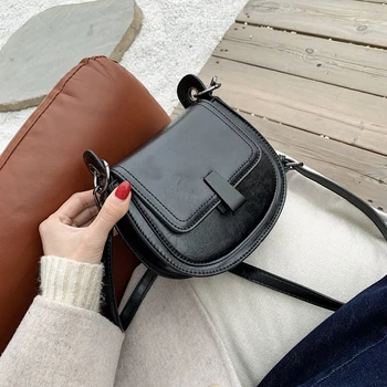 

Retro PU Leather Women's Shoulder Bag Elegant Female Shopping Crossbody Bags With Cover Adjustable Shoulder Strap Black