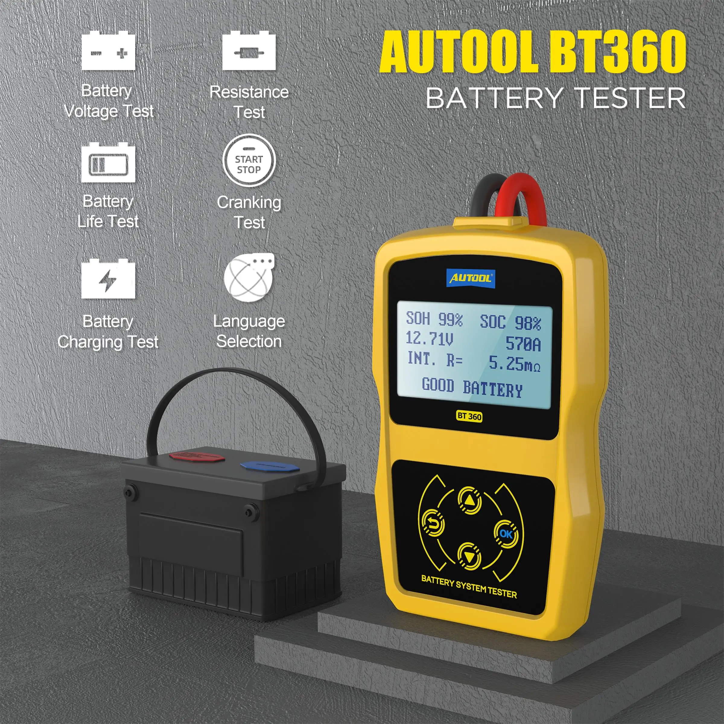 Автомобильный тестер аккумуляторной батареи AUTOOL 12 В BT360 автомобильный