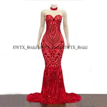 Стильное красное платье с блестками для выпускного вечера, коллекция года черное платье для выпускного вечера в африканском стиле с высоким воротом без рукавов для девочек вечернее платье, 2K20