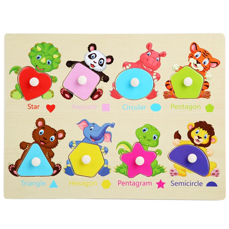 Dropshipping Baby Toys Hand Gripper Puzzles Wooden Toys For Kids Animal/Digital/Ocean Puzzle Educational Preschool Teaching Aids - Цвет: Shape