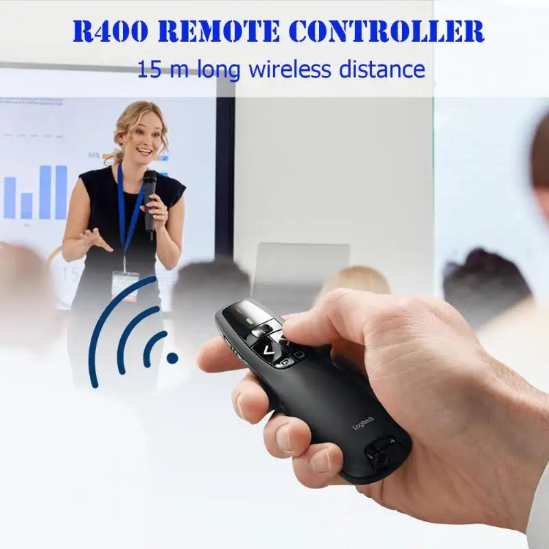 Logitech R400 Беспроводной Ведущий красная лазерная указка PPT Дистанционное указка для презентаций PowerPoint 15 м Беспроводной расстояние