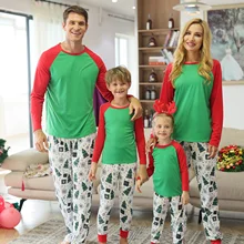 Vêtements de nuit de noël Parent enfant, manches longues, col rond, hauts, motif imprimé arbre de noël, barboteuse/pantalon femmes/hommes/enfants
