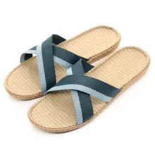Coslony/летние льняные тапочки; мужские домашние льняные тапочки; пляжные сандалии на плоской подошве; нескользящие домашние шлепанцы; Мужская Повседневная Соломенная обувь