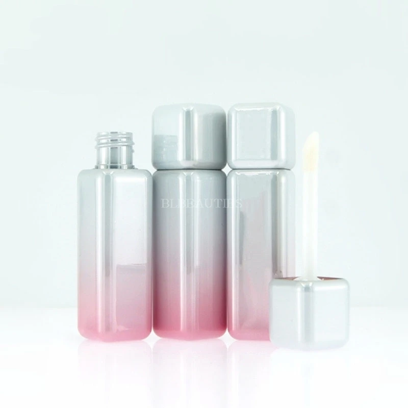 

500pcs 5ml Square Bright Lipgloss Tubes, Empty Plastic Gradient Silver Pink Lip Gloss Bottles, DIY Refillable Makeup Container