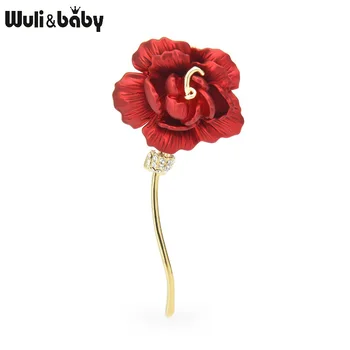 

Wuli&baby New Red Rose Flower Brooches For Women Top Quality Czech Rhinestone Flower Weddings Casual Office Brooch Pins Gifts