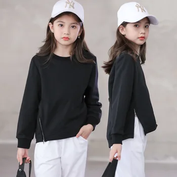 

Autumn and Winter Korean-style Girls' Sweater 2020 Solid Color Casual Versatile Fashion Van Crew Neck Long Sleeve Zipper Slit To