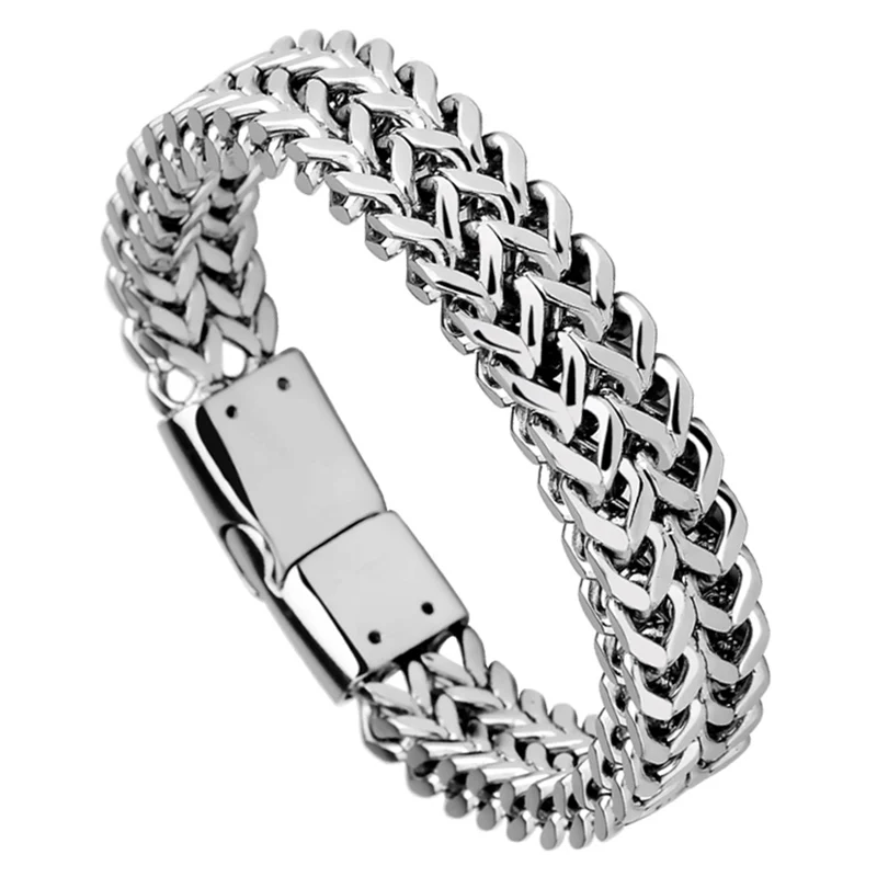 11.5mm Width Titanium Steel Men Bracelets Chain Links Bracelets Two Layers Lengt 17.5cm to 24cm, Free Shipping, Engraving