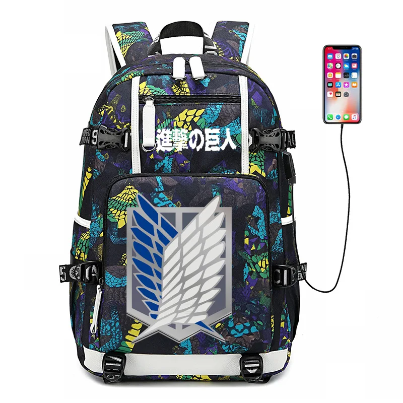 Рюкзак Attack on Titan Крылья Свободы съемка USB порт рюкзак сумка Змеиный узор студенческие книжные сумки Дорожная сумка для ноутбука