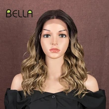 

Bella Lace Front Wig Synthetic Bob Wig Short Curly Hair 20 Inch Ombre Blonde Highlight Colored Synthetic Wigs For Women Cosplay