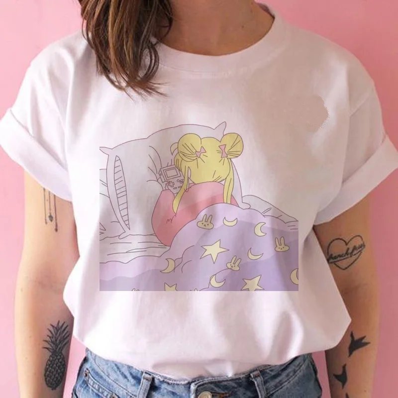 Сейлор Мун Футболка женская графическая kawaii Мультфильм Корейская одежда футболка гранж забавная японская harajuku футболка ulzzang Топ Футболка - Цвет: 1063