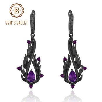 GEM’S BALLET 2.1Ct Natural Amethyst Earrings 925 Sterling Silver Handmade Angel’s Wing Drop Earrings for Women Fine Jewelry