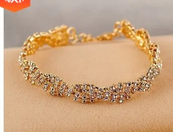 

wholesale 5pcs/lots noble yellow gold filled chain inlay crystal men's bracelet up-market gift free shipping 2.5y