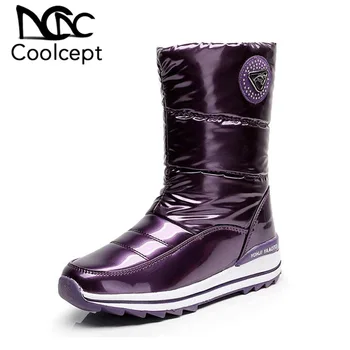 

Coolcept Winter Half Short Boots Women Waterproof Down Shoes Women Keep Warm Plush Fur Flats Boots Cotton Footwear Size 36-41