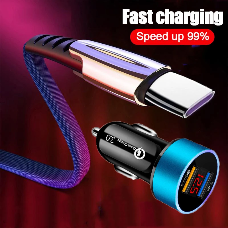 Quick Charge 3.0 Car USB Charger For Xiaomi Mi 11 10 9 T Lite Poco F3 F2 M3 X3 NFC Pro Mobile Phone Charger Type-c USB Cables phone charger