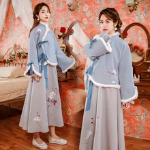 Вышивка танцевальные костюмы Hanfu для женщин дамы зимнее платье феи певцы представление одежда Народный фестивальный рейв наряд DC3432