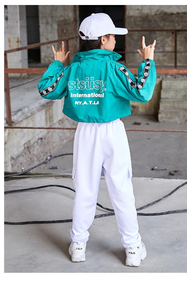 В стиле «хип-хоп» для девочек, костюм для танцев уличного направления свободные рубашки с коротким рукавом, Детская футболка в Корейском стиле джаз танец костюмы для выступления на сцене рейв-одежда DQS3305