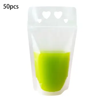 

50PCS Disposable heart-shaped Juice Coffee Liquid Bag Vertical Zipper Seal Drink Bag Clear Drink Pouches With Straw Part