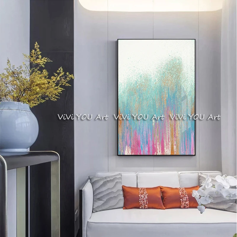 Abstract-Shining-Golden-Paint-Canvas-Painting-Modern-Dreamy-Green-Pink-Poster-Print-for-Living-Room-HD (3)