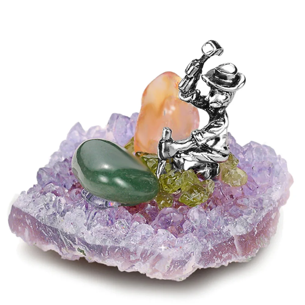 

Miner Works Modeling Crystal Natrual Amethyst Cluster Decoration Home Gift for Youth Children Ideal Gift
