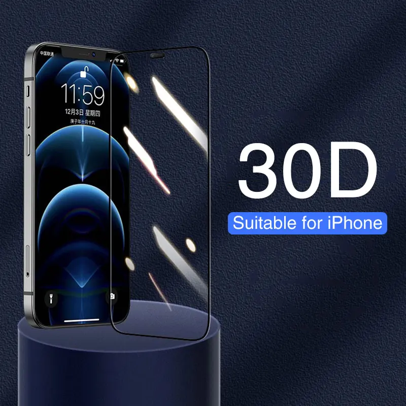 Protetor de tela 30d para iphone 12 11 pro max xr x xs max se 2020 segurança de vidro temperado protetor para iphone 7 8 6 s mais filme