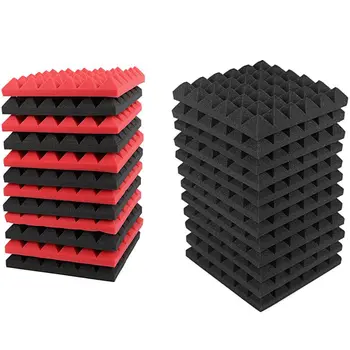 

Dropship-24 Pcs Charcoal Acoustic Foam Tiles Soundproofing Foam Panels Studio Sound Padding 2 x 10 x 10 Inch(Black+Red & Black)