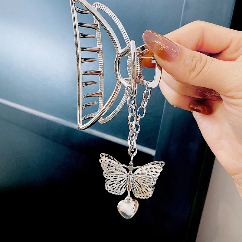 

New Women Vintage Hollow Geometric Butterfly Chain Pendant Metal Hair Claws Elegant Hair Clips INS Fashion Hair Accessories