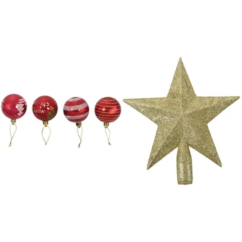 

1 Pcs Christmas Star Christmas Tree Top & 24Pcs 6Cm Plastic Christmas Tree Decoration Ball