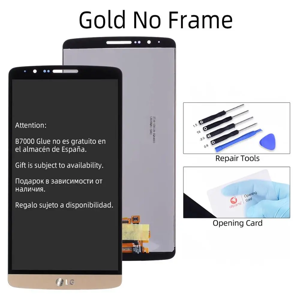 Дисплей для LG G3 LCD D850 D851 D855 в сборе с тачскрином на рамке черный белый золотой - Цвет: No Frame Gold