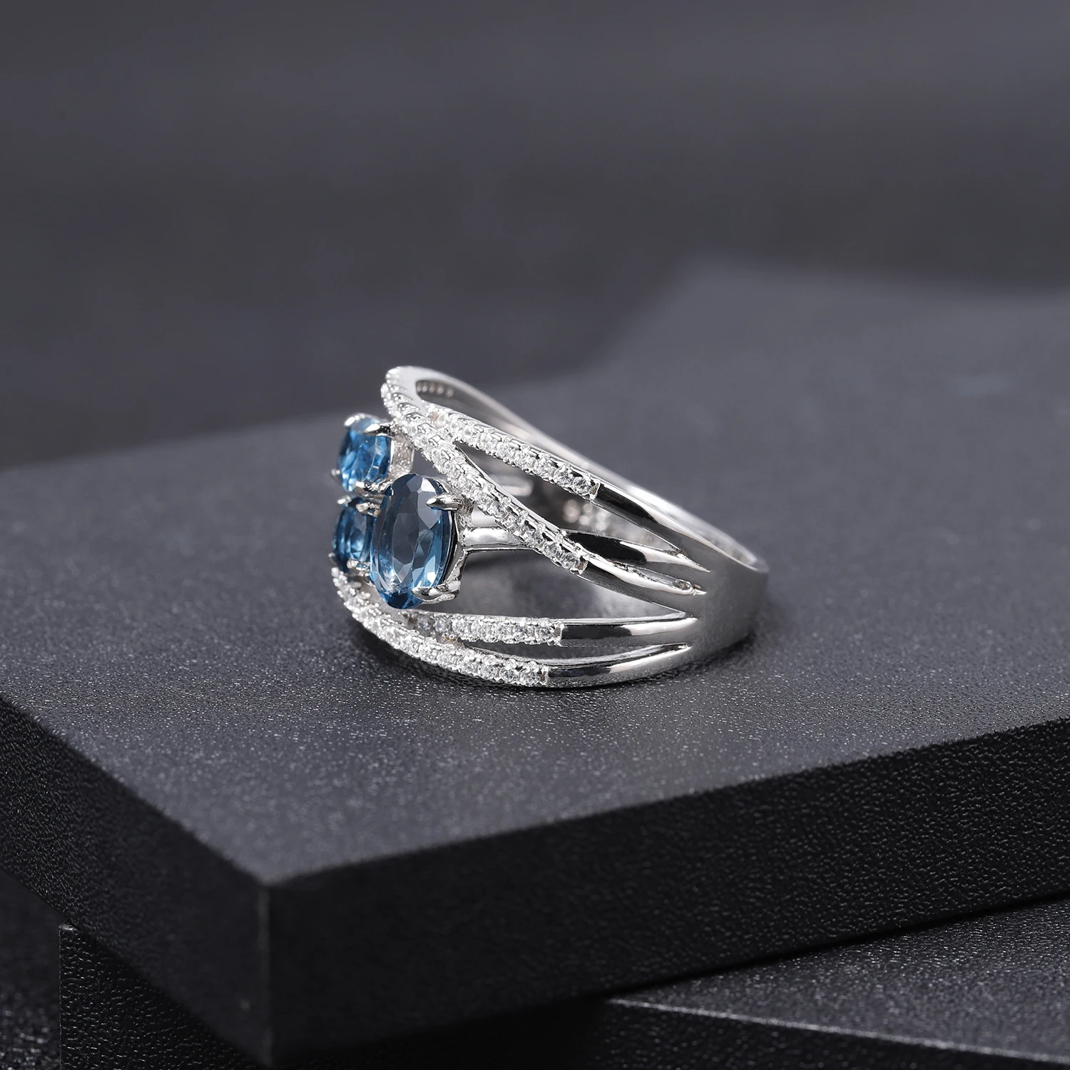 GEM'S BALLET 1.83Ct натуральный Лондон Голубой топаз драгоценный камень кольца 925 пробы серебряный камень палец кольцо для женщин хорошее ювелирное изделие