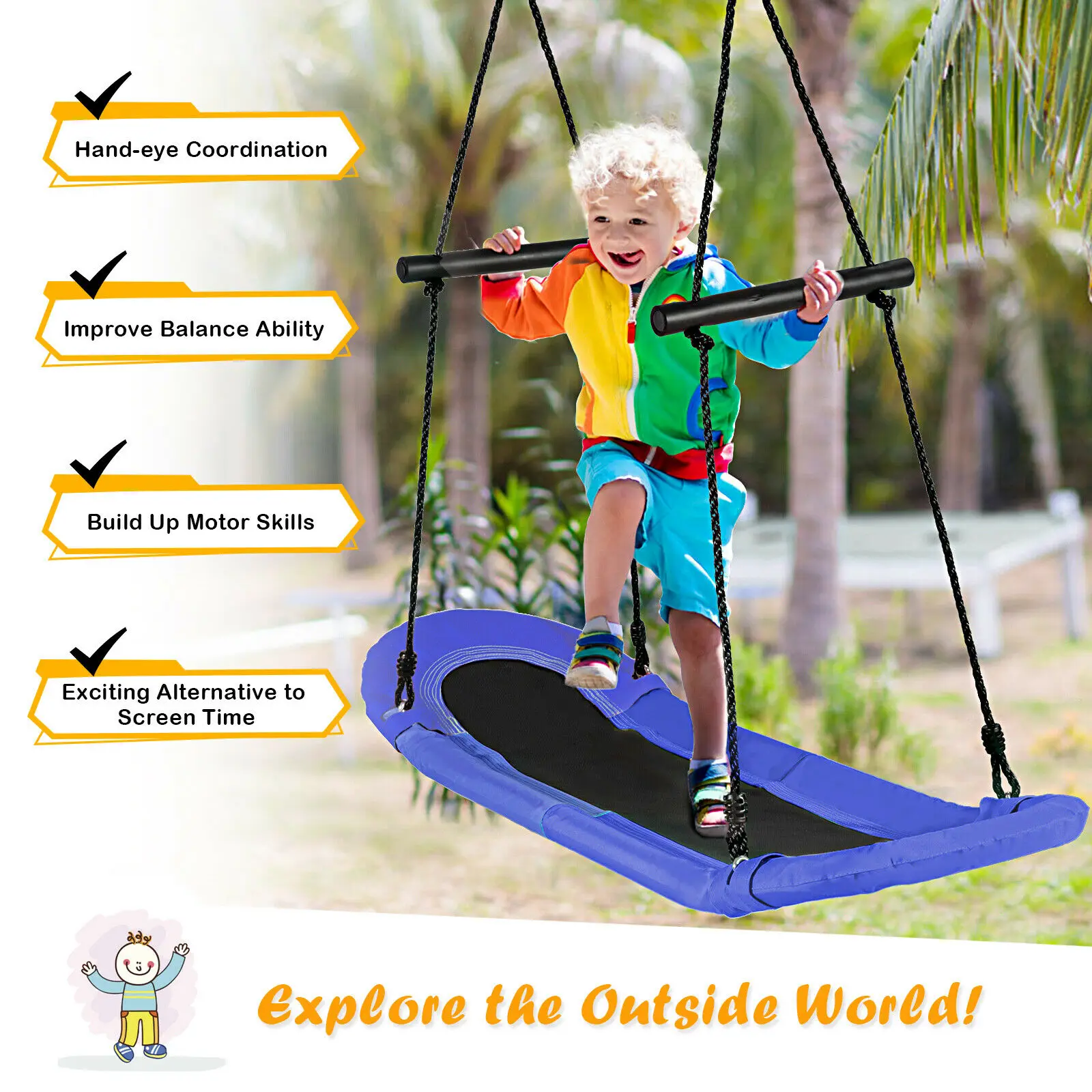 Saucer Tree Swing Surf Kids Outdoor Adjustable Oval Platform Set w/ Handle  OP70325 3